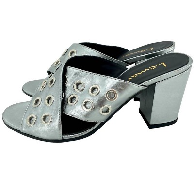 Women's Wo's Metallic Cross Grommet Block Heel Sandals - LEMARÉ 10.5