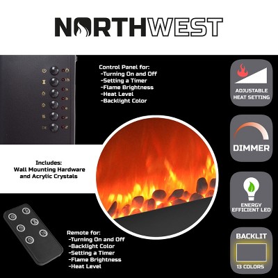 Black 34-Inch Wall Mounted Electric Fireplace with Remote and Backlight