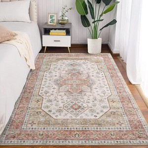Washable Floral Print Area Rug, Indoor Vintage Carpet, Non-Slip Non-Shedding Low Pile Floor Mat for Bedroom Living Room Dining Room Office - 1 of 4
