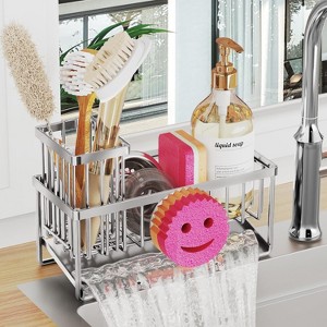 Kitchen Countertop Smiley Sink Caddy - Self-Draining, Detachable Brush Holder, Fits Soap/Scrubber/Dish Brush - 1 of 4