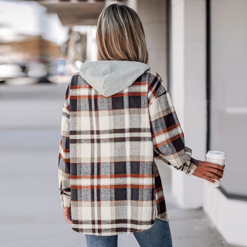 Women's Plaid Drawstring Hooded Jacket - Cupshe, 5 of 8