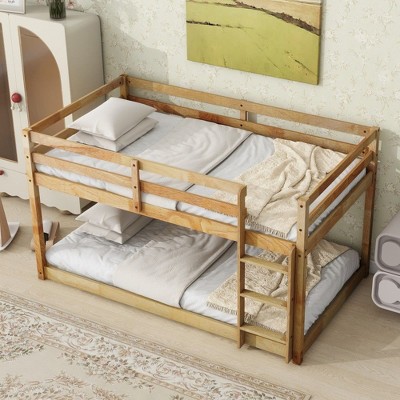 NicBex Twin Over Twin Bunk Bed,Wood Bunk Beds with Ladder and Guardrail,Bunk Bed Frame for Kids,Box Spring Not Required