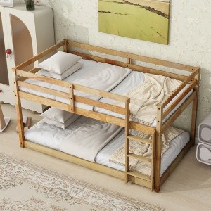 NicBex Twin Over Twin Bunk Bed,Wood Bunk Beds with Ladder and Guardrail,Bunk Bed Frame for Kids,Box Spring Not Required - 1 of 4