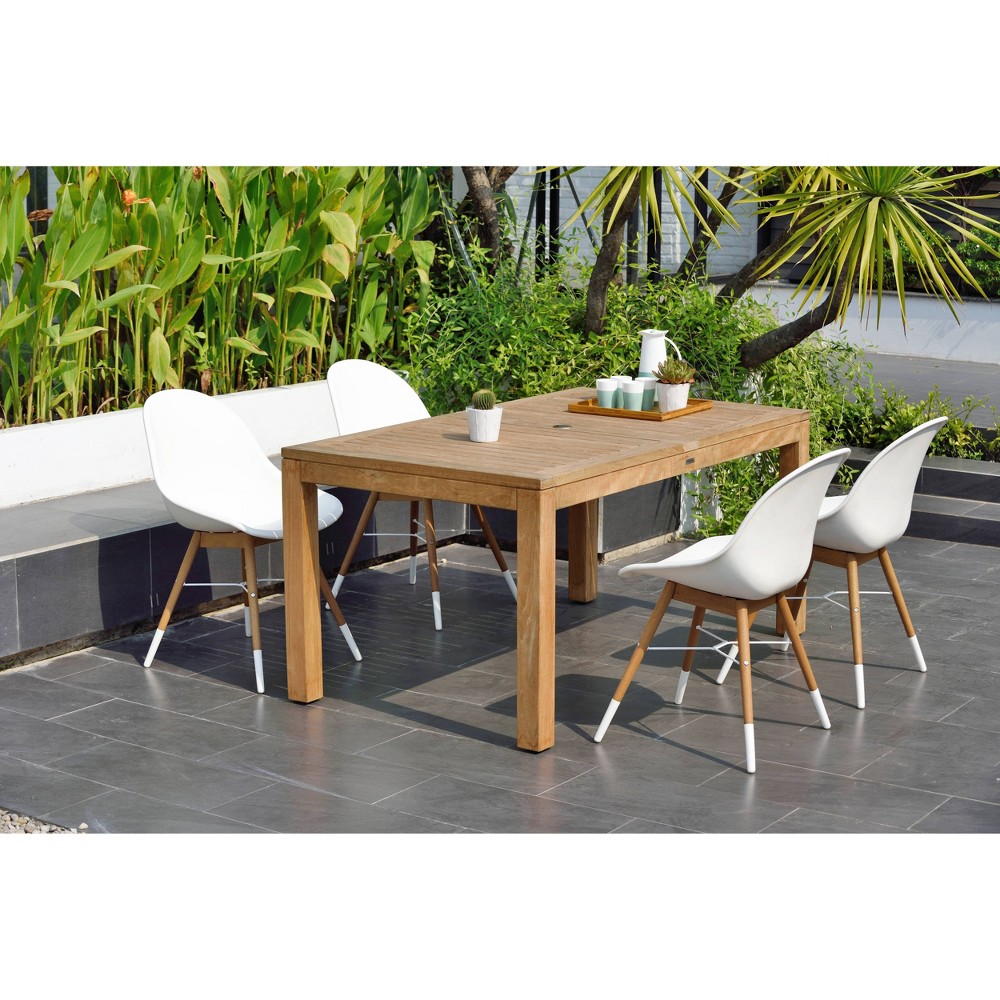 Metz 5pc Rectangular Teak Resin Patio Dining Set White Amazonia