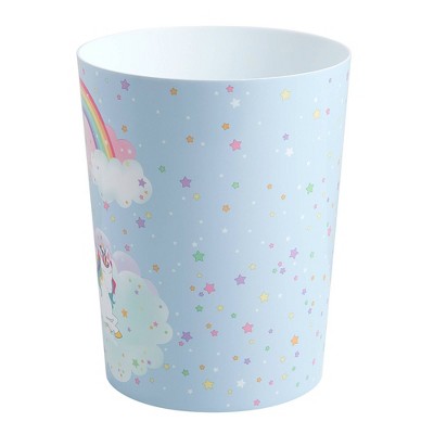 Blue Plastic Unicorn and Rainbow Kids' Wastebasket