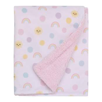 NoJo Happy Days Pink, Yellow and Blue Rainbows, Sun and Polka-Dot Super Soft Cuddly Plush Baby Blanket