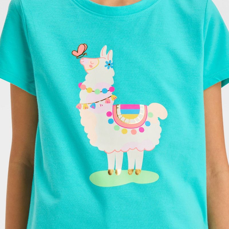 Girls' Short Sleeve 'Llama' Graphic T-Shirt - Cat & Jack™ Turquoise Blue, 3 of 5