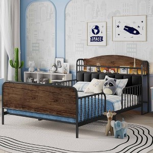 QingMoon Twin Bed Frame for Kids, Metal Platform Bed Frame with Light, Modern Twin Size Beds with Rails and Storage Headboard for Girls & Boys - 1 of 4