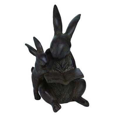 Transpac Resin 8" Grey Spring Bunny Reading Book Statuette