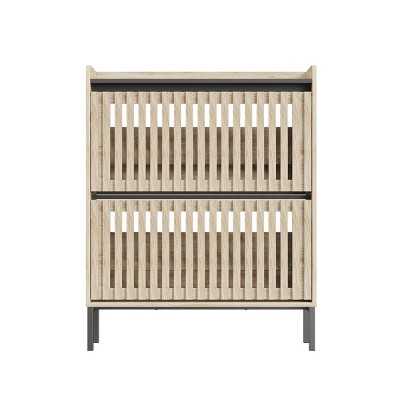 GlasFlength Shoe Racks 2 Flip Shoe Cabinet Shoe Organizer Long Shoe Rack FreeStanding Shoe Rack for Entryway, Beige, 31.49"*9.44"*38.97"