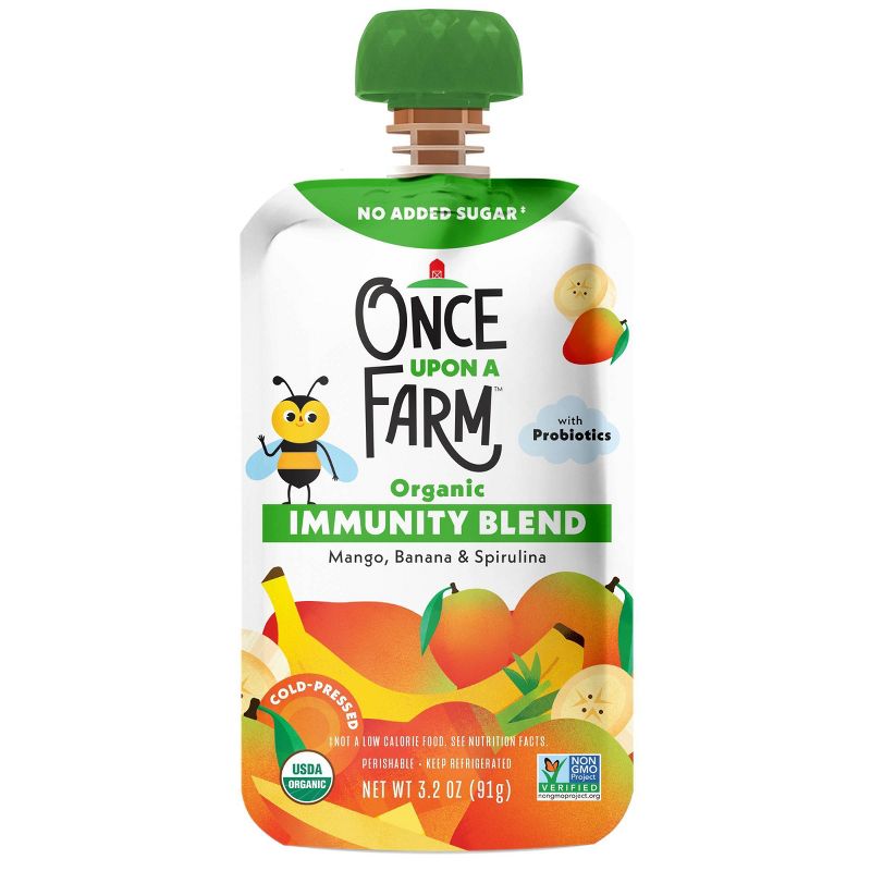 Once Upon a Farm Organic Immunity Blend Mango Banana Spirulina Kids&#39; Snack - 3.2oz, 1 of 7