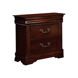 Royal Hampton 2 Drawer Wooden Nightstand with Hidden Top Drawer and Metal Handles, Brown - 1 of 4