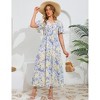 Women's V-neck Ruffle Shortsleeve Waist Tie Floral Print Dress Maxi Dress - 3 of 4
