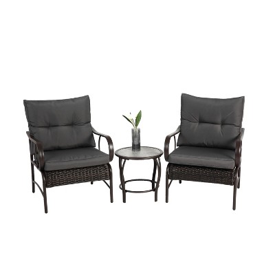 Dexmalle Patio Coffee Table and Wicker Rattan Chair,Set of 3