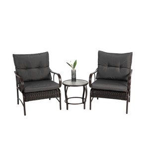 Dexmalle Patio Coffee Table and Wicker Rattan Chair,Set of 3 - 1 of 4