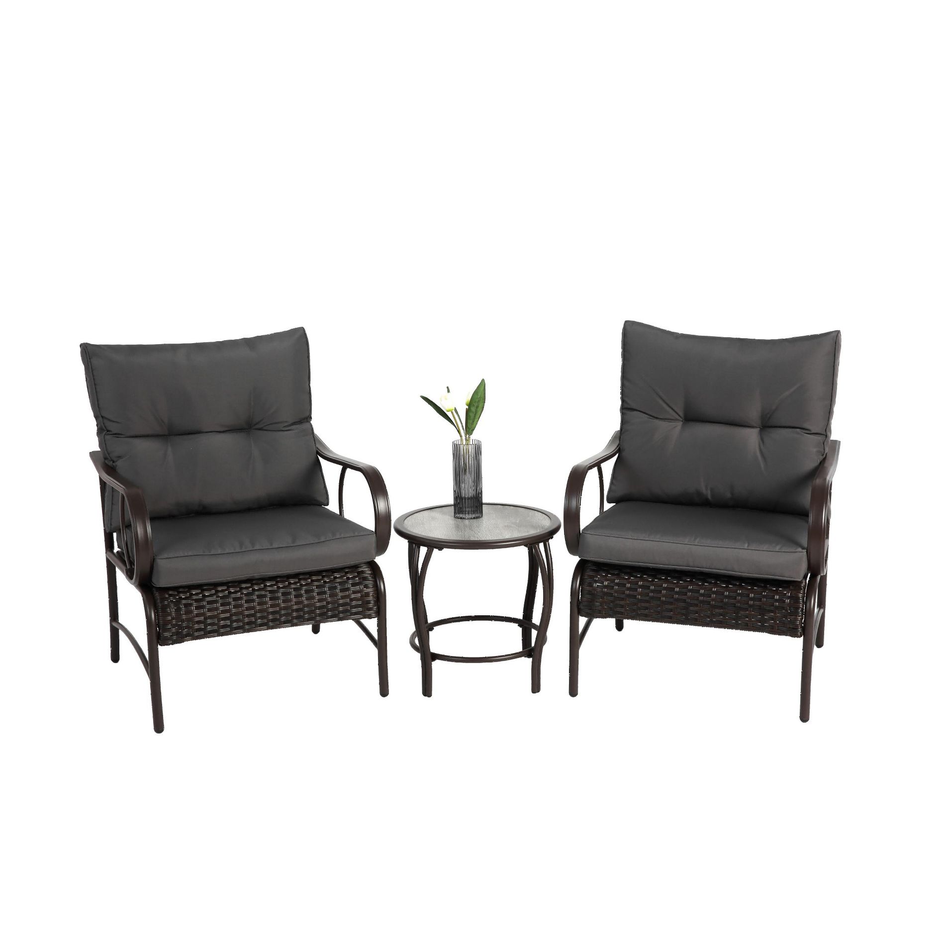 Dexmalle Patio Coffee Table and Wicker Rattan Chair,Set of 3
