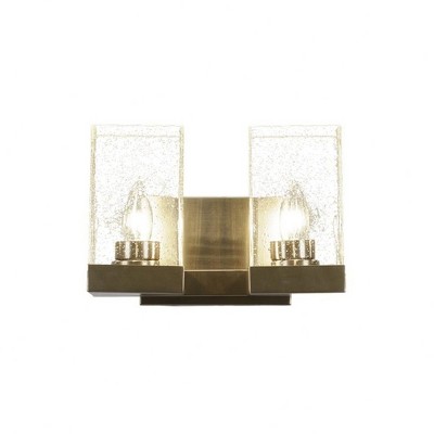 Toltec Lighting Nouvelle 2 - Light Vanity in  New Aged Brass with 4" Square Clear Bubble Shade