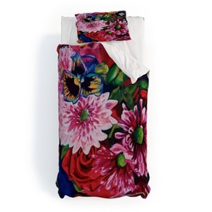 Deny Designs Twin/Twin XL Fine Art by Clau Robles Gil Panel 2 Naranja Sanguinay Flores Duvet Cover Bedding Set Pink - 1 of 4