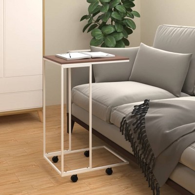 vidaXL Side Table with Wheels White 15.7 in.x11.8 in.x25 in. Engineered Wood
