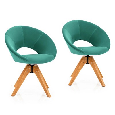 Costway Set of 2 Swivel Accent Chair Modern Velvet Vanity Chair w/ Wood Legs