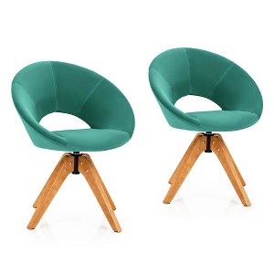 Costway Set of 2 Swivel Accent Chair Modern Velvet Vanity Chair w/ Wood Legs - 1 of 4