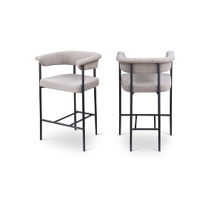 Meridian Furniture,Malin Taupe Linen Textured Fabric Counter Stool, Set of 2 - 1 of 4