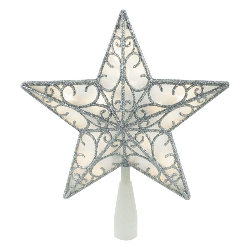 Northlight 9" LED Lighted Silver Glitter Star Christmas Tree Topper, Warm White Lights, 1 of 5