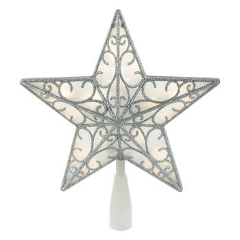 Northlight 9" LED Lighted Silver Glitter Star Christmas Tree Topper, Warm White Lights