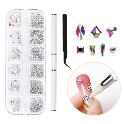 Saviland Professional K9 Rhinestones Kit - Premium Nail Gems with Dual-Head Picker & Tweezers for Salon Nail Art.
