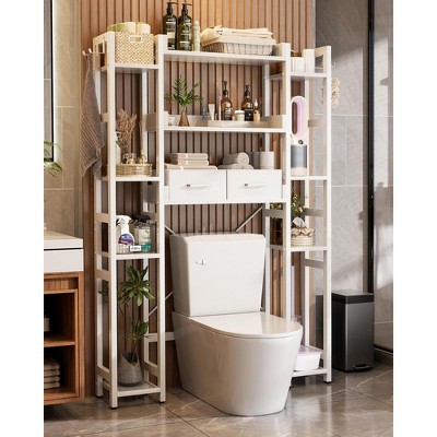 Aheaplus 11-Tier Bathroom Organizer with Adjustable Shelf, Over The Toilet Storage Rack with 4 Hooks and Drawers