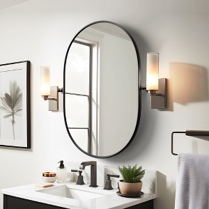 31 In.H X 24 In.W Black Iron Runway Hardware Hanging Mirror Frame Wall Mirror - 1 of 4