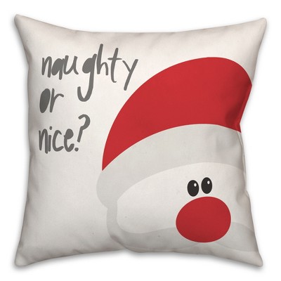 Santa Naughty or Nice 16x16 Red and White Polyester Throw Pillow