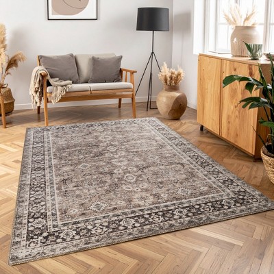 Classic Traditional Brown Area Rug 5.3 ft x 7.3 ft, Hand-Made Look ...