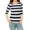 INSPIRE CHIC Women's Stripes Casual Basic Elbow Sleeves Boat Neck Slim Fit T-Shirts - 2 of 4