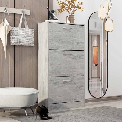 FUFU&GAGA 3 Tier Entry Shoe Cabinet with Flip-Flop Drawers Large Storage Space