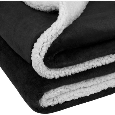 Black Sherpa Fleece Reversible Throw Blanket - 50" x 60"