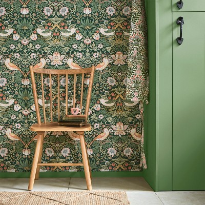 William Morris Green Floral Vinyl Wallpaper Double Roll