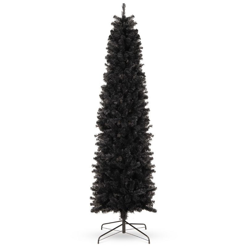 Best Choice Products Black Artificial Holiday Christmas Pencil Tree w/ Metal Base, 1 of 8