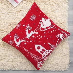 CAVINAS Santa's Magical Sleigh Jacquard Throw Pillows,24" Square Festive Christmas Pillows for Couch,Decorative Pillows with Woven Design - 1 of 4