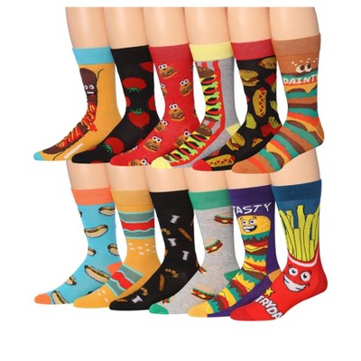 JAMES FIALLO Men's 12-Pairs Delicious Food Inspired Crazy Novelty Colorful Patterned Dress Socks for Men