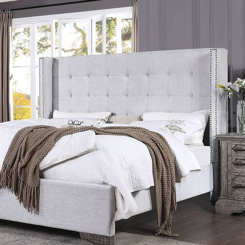 90&#34; Eastern King Bed Artesia Bed Tan Fabric and Salvaged Natural Finish - Acme Furniture, 2 of 8