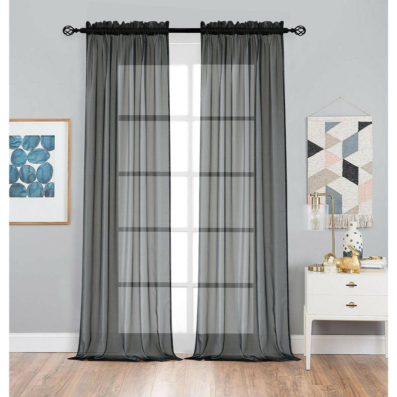 Designer Sheer Voile Rod Pocket Curtains For Small Windows, 1 of 4