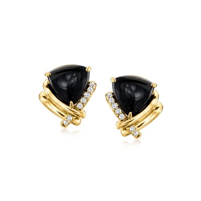 Ross-Simons Black Onyx and .25 ct. t.w. Diamond Earrings in 18kt Gold Over Sterling