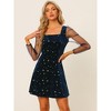 INSPIRE CHIC Women's Mesh Sheer Puff Long Sleeve Square Neck Glitter Star Mini Velvet Dress - 2 of 4