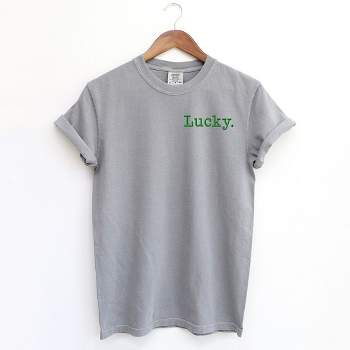 Simply Sage Market Women's Embroidered Lucky Typewriter Short Sleeve Garment Dyed Tee