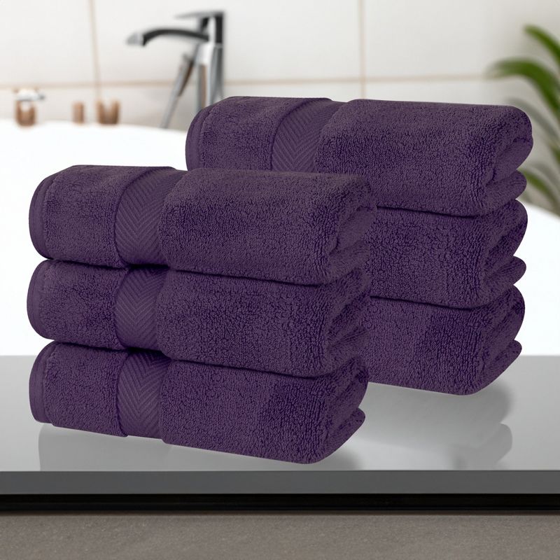Zero Twist Cotton Solid Chevron Dobby Border Super Soft Hand Towel Set of 6 by Blue Nile Mills, 2 of 8