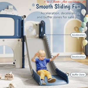 Ages 1-3 8-in-1 Toddler Slide and Climber Set for Indoor & Outdoor Play, Features Basketball Hoop, Telescope, Drawing Board & Storage - 1 of 4