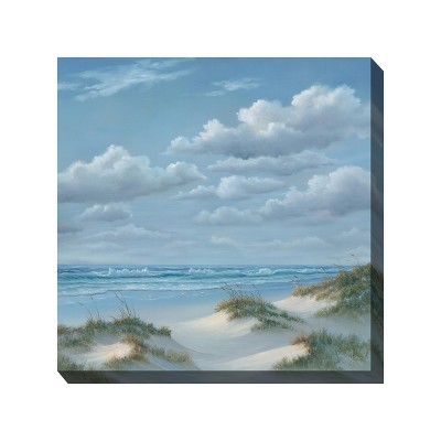Cottage Garden West of The Wind Shifting Sands Blue, White, Tan 24 x 24 Inch Waterproof Gallery Wrapped Canvas, Outdoor Garden, Yard, Patio All