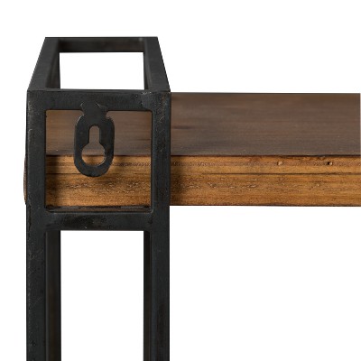 Rustic Black Metal and Wood 26''x30.5'' Floating Wall Shelf