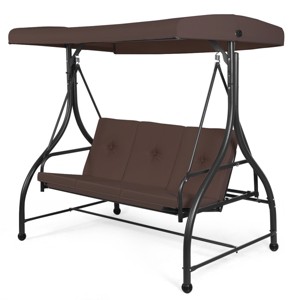 Costway Converting Outdoor Swing Canopy Hammock 3 Seats Patio Deck Furniture Brown - 1 of 4